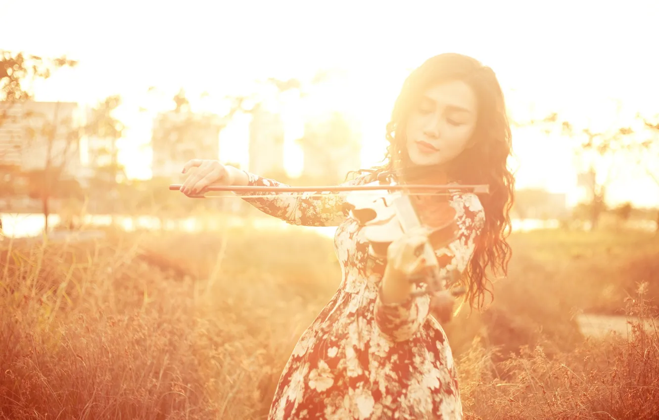 Photo wallpaper girl, music, violin, Asian