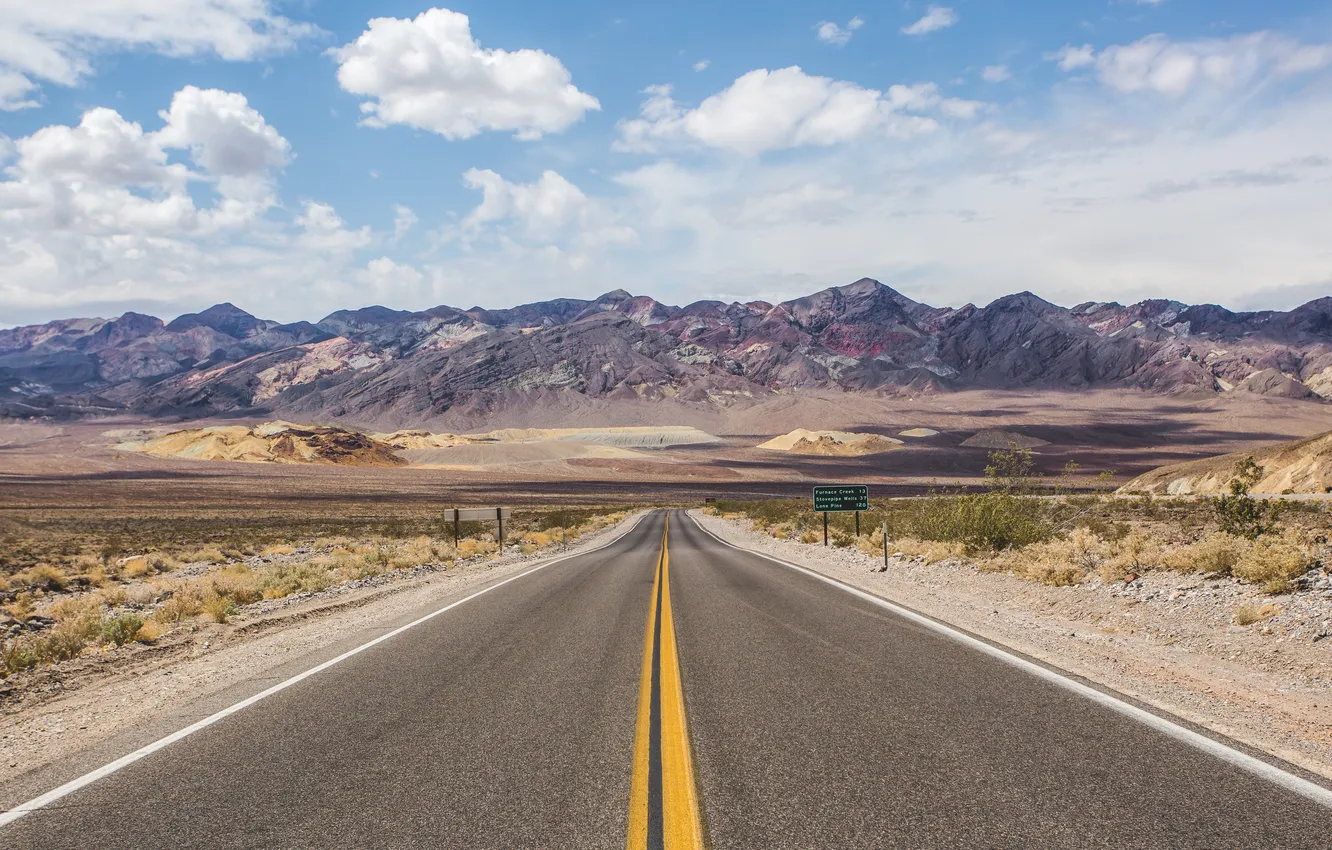 Photo wallpaper road, the sky, freedom, clouds, landscape, mountains, nature, the steppe