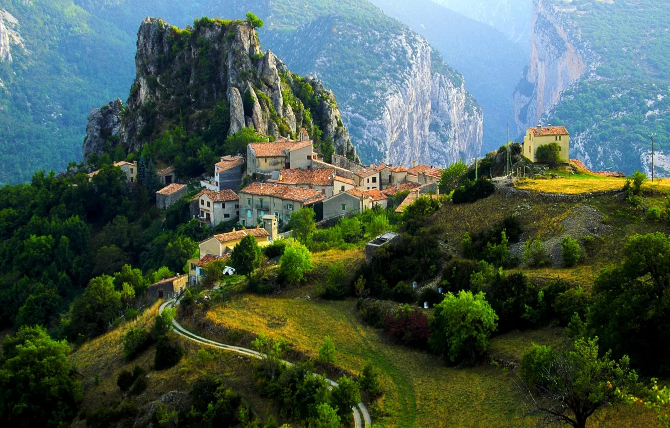 Photo wallpaper mountains, France, home, village, Alps, town