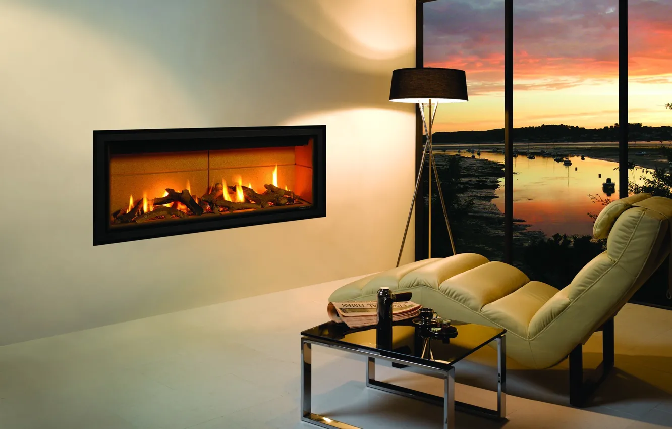 Photo wallpaper room, interior, chair, fireplace
