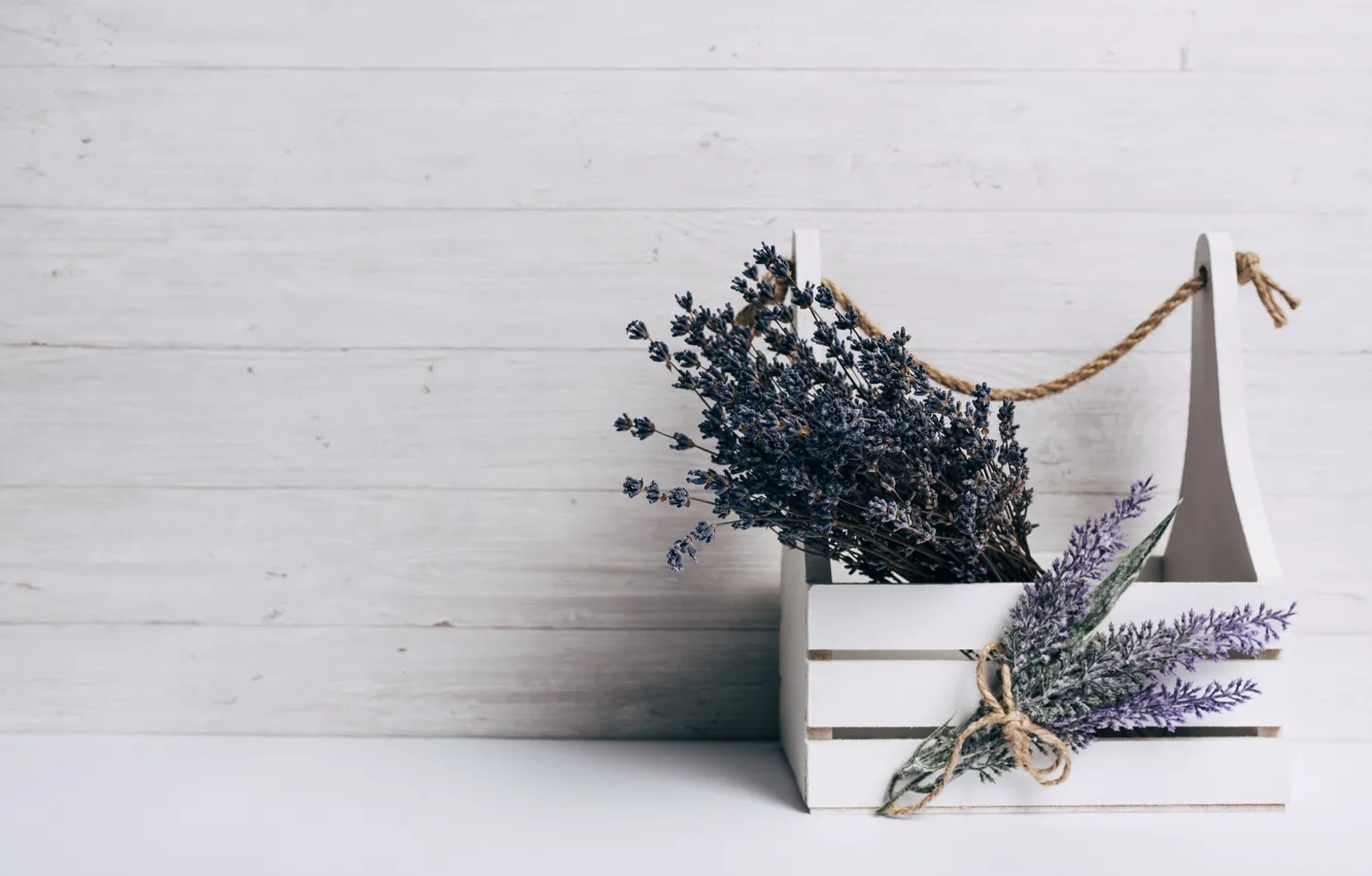 Photo wallpaper wood, lavender, composition, bouquets