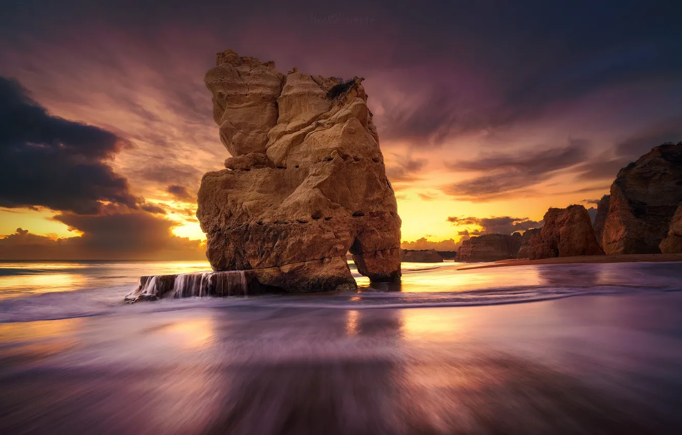 Photo wallpaper sea, sunset, rocks, coast