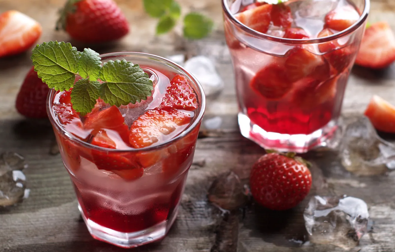 Photo wallpaper ice, strawberry, drink, mint