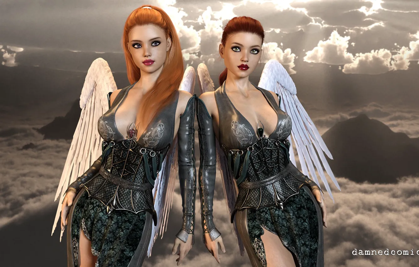 Photo wallpaper the sky, girl, angel