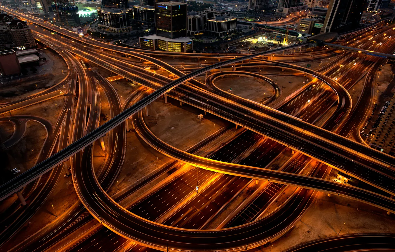 Photo wallpaper road, line, night, bridge, the city, lights, darkness, movement