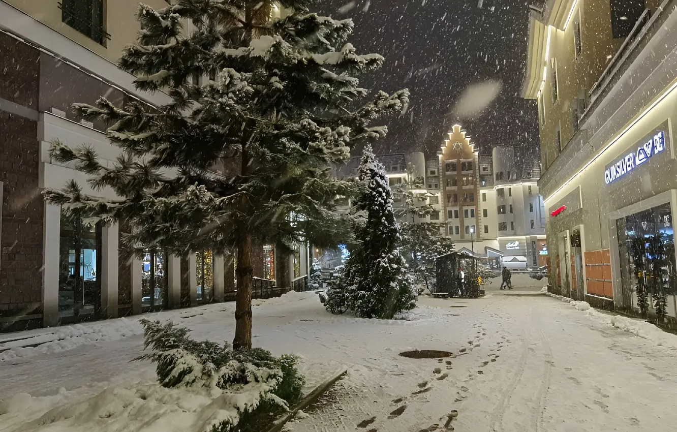 Photo wallpaper snow, snow, Winter evening, Sochi, Sochi, Rosa Khutor, Rosa Khutor, Winter Evening