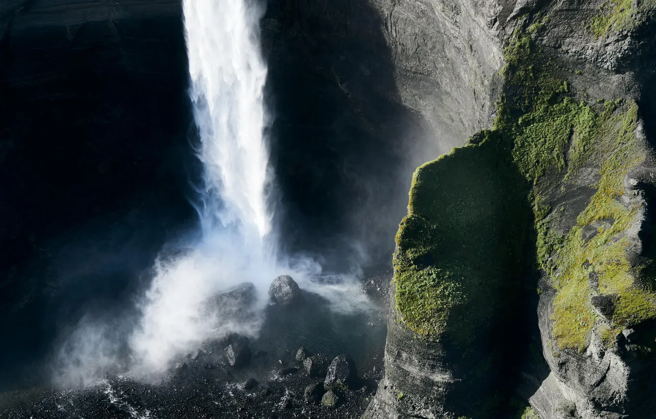 Photo wallpaper the sun, rocks, waterfall, the view from the top