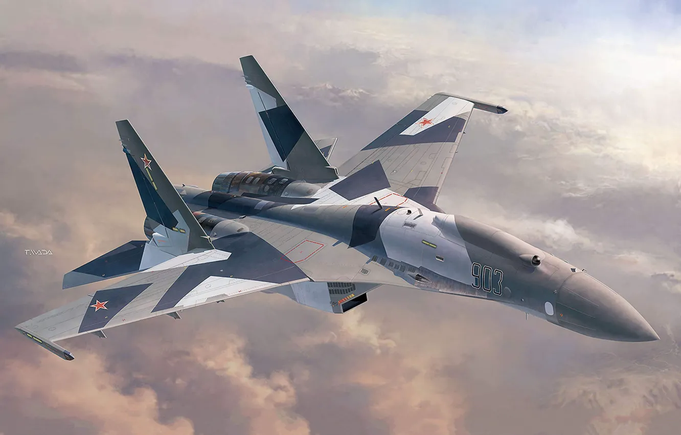 Photo wallpaper Su-35, multi-role fighter, UAV, The Russian air force, Flanker-E, Su-35 Flanker UAV, Drone, T.Wada