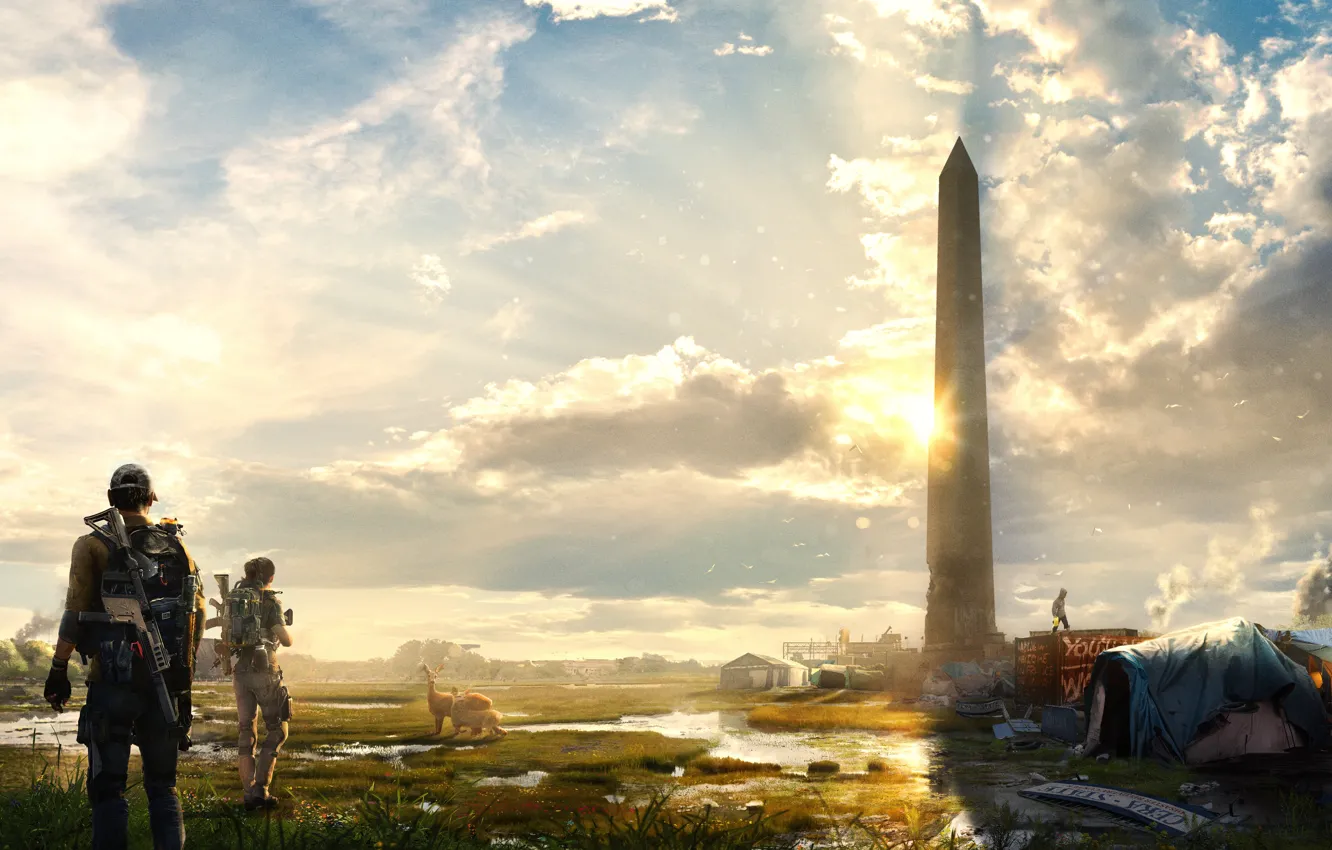 Photo wallpaper the city, art, soldiers, Washington, agent, Tom Clancy's The Division 2, The Division 2