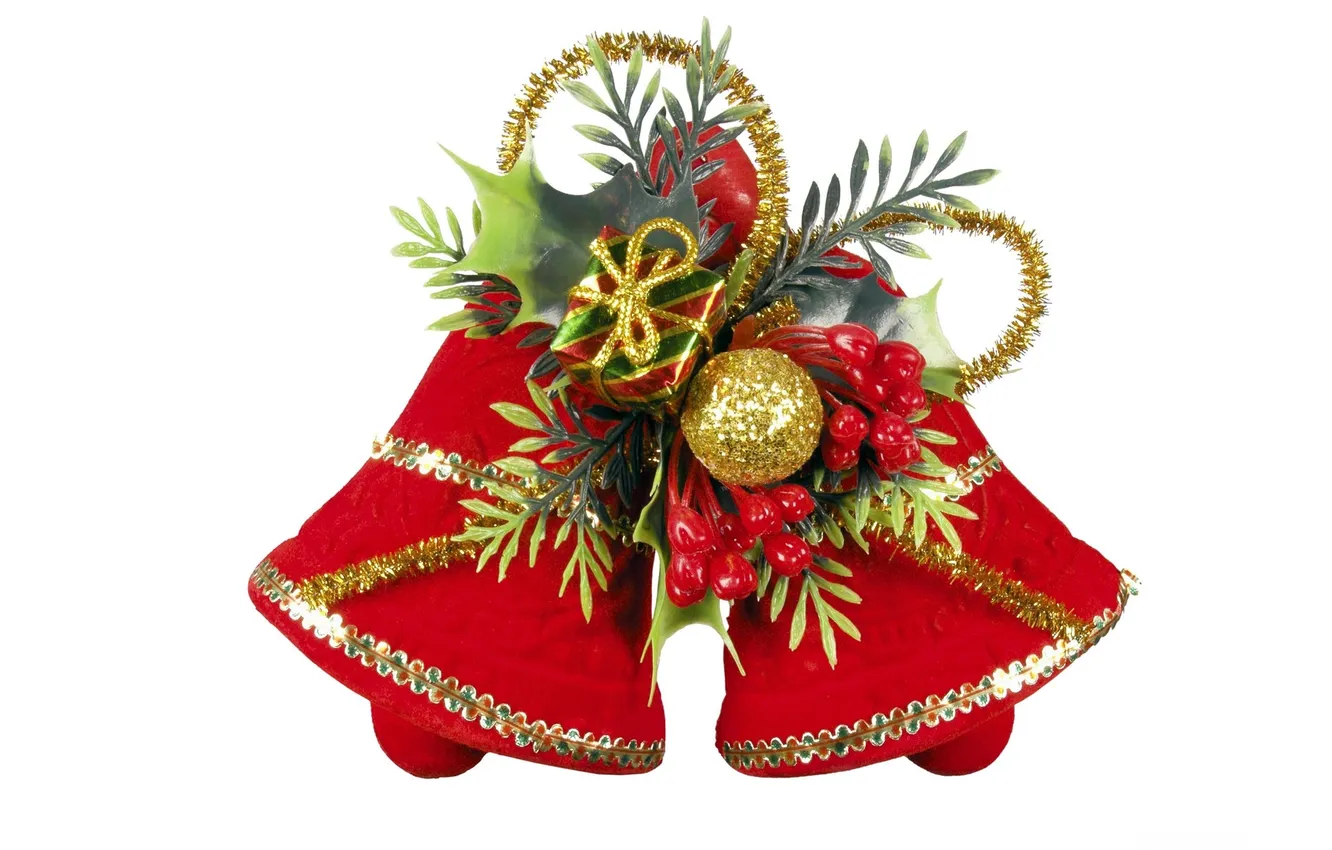 Photo wallpaper decoration, new year, Christmas, white background, bells
