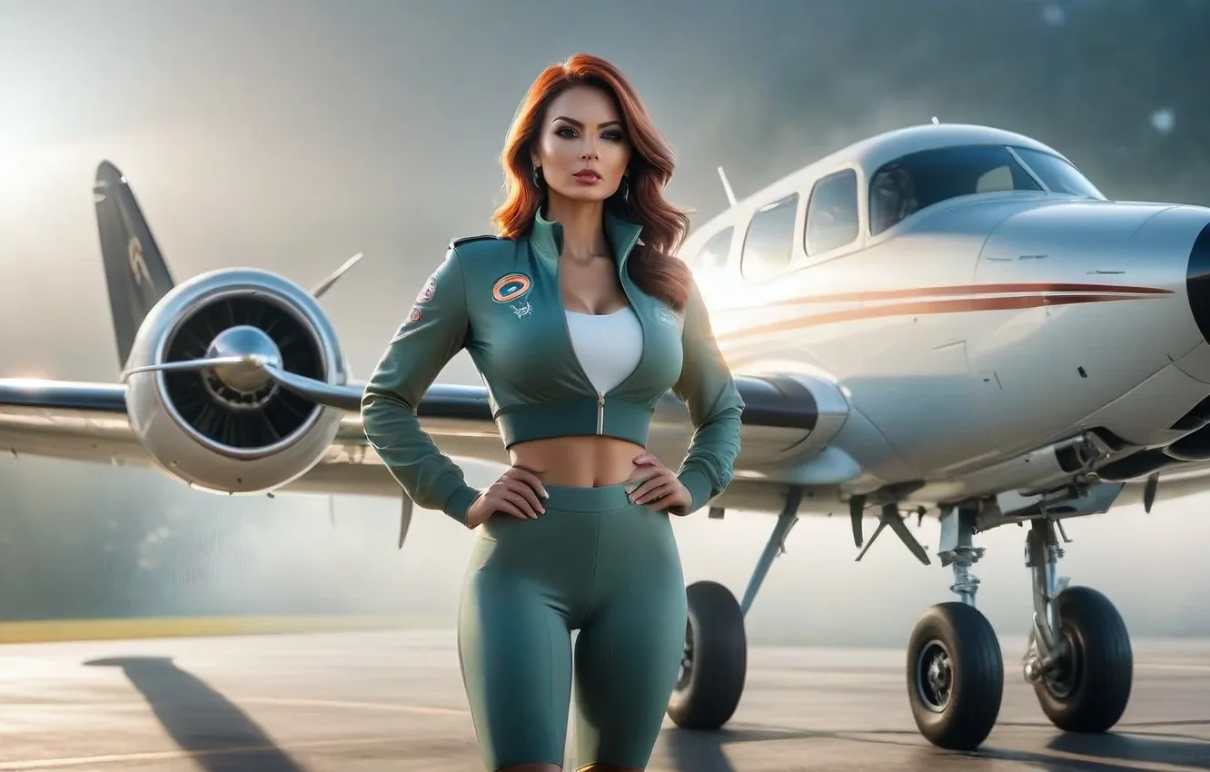 Photo wallpaper girl, airplane, Jumpsuit, AI Art