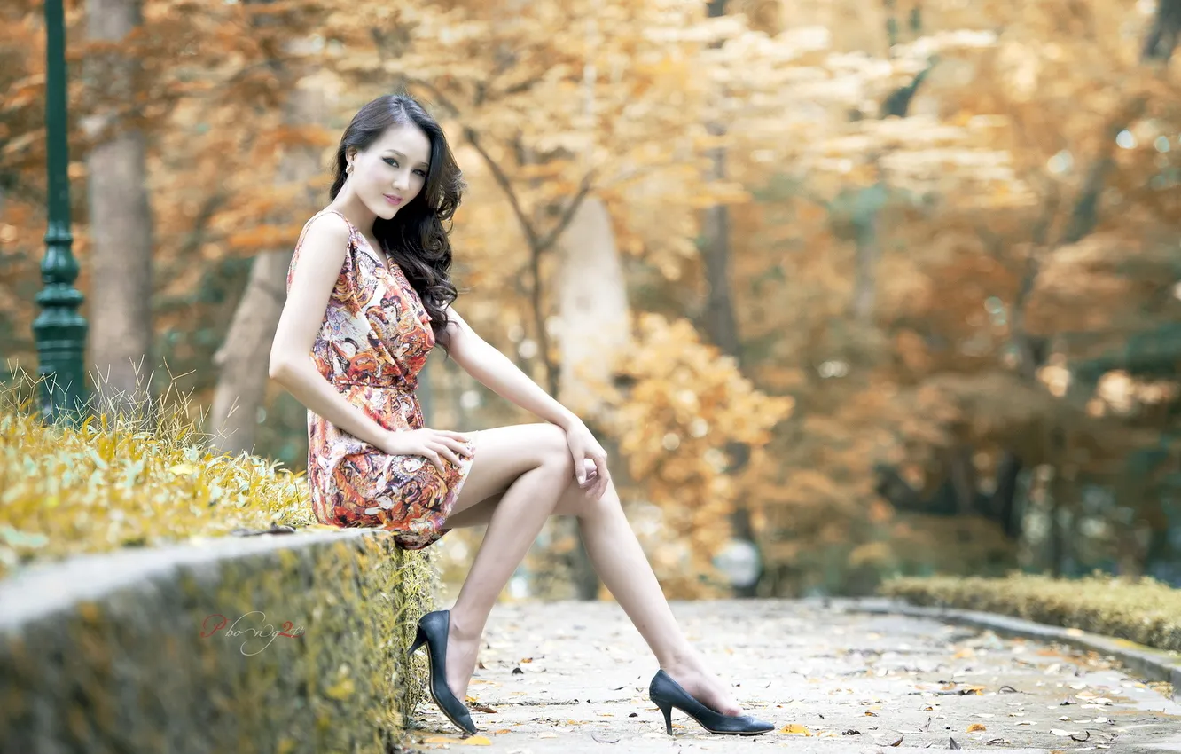 Photo wallpaper girl, Park, Asian