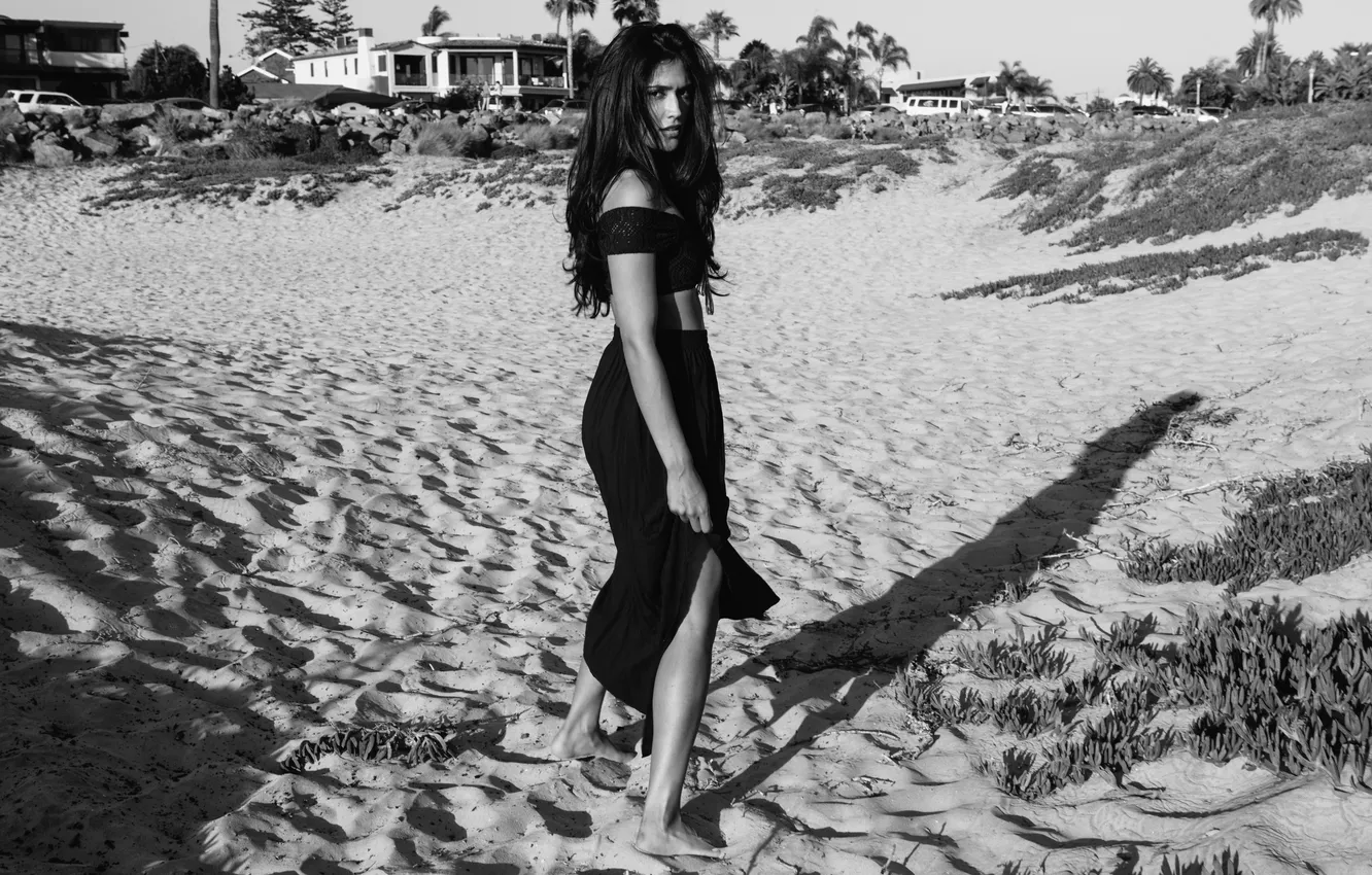 Photo wallpaper sand, beach, girl, brunette