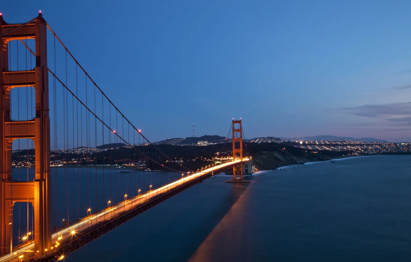 Photo wallpaper landscape, bridge, the city, lights, Golden Gate, San Francisco