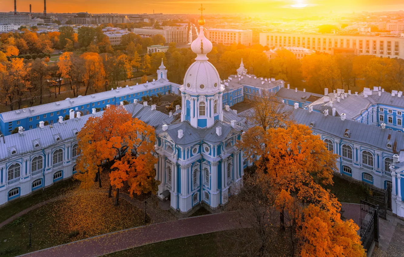 Photo wallpaper autumn, trees, sunset, building, Saint Petersburg, temple, Russia, Eduard Gordeev