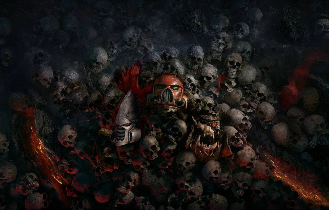 Photo wallpaper fear, skull, fangs, horror, game, Warhammer, blood, the apotheosis of war