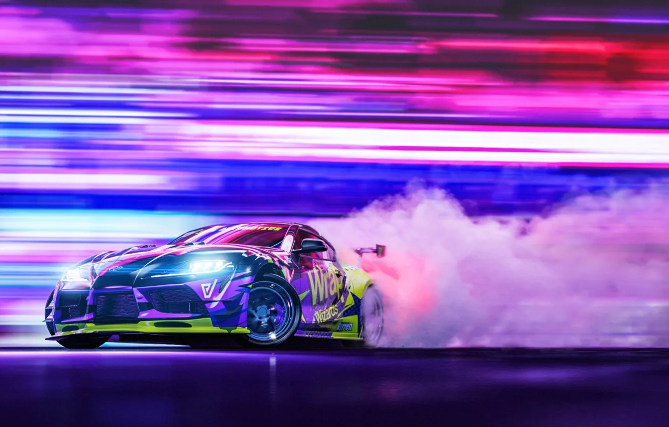 Photo wallpaper car, machine, auto, rendering, sport, render, Toyota Supra, Drifting