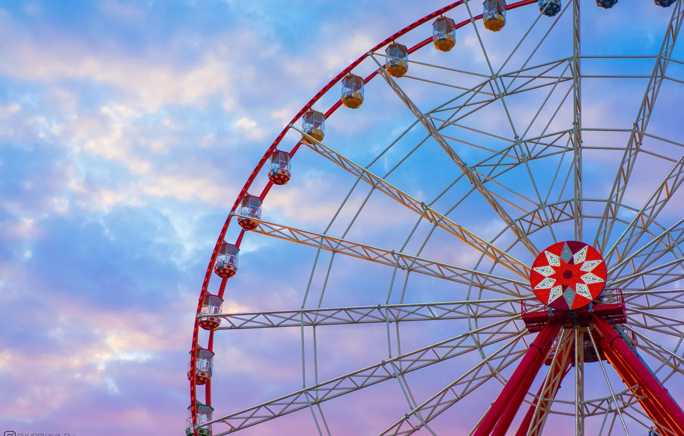 Photo wallpaper sunset, the city, Park, Ferris wheel, carousel