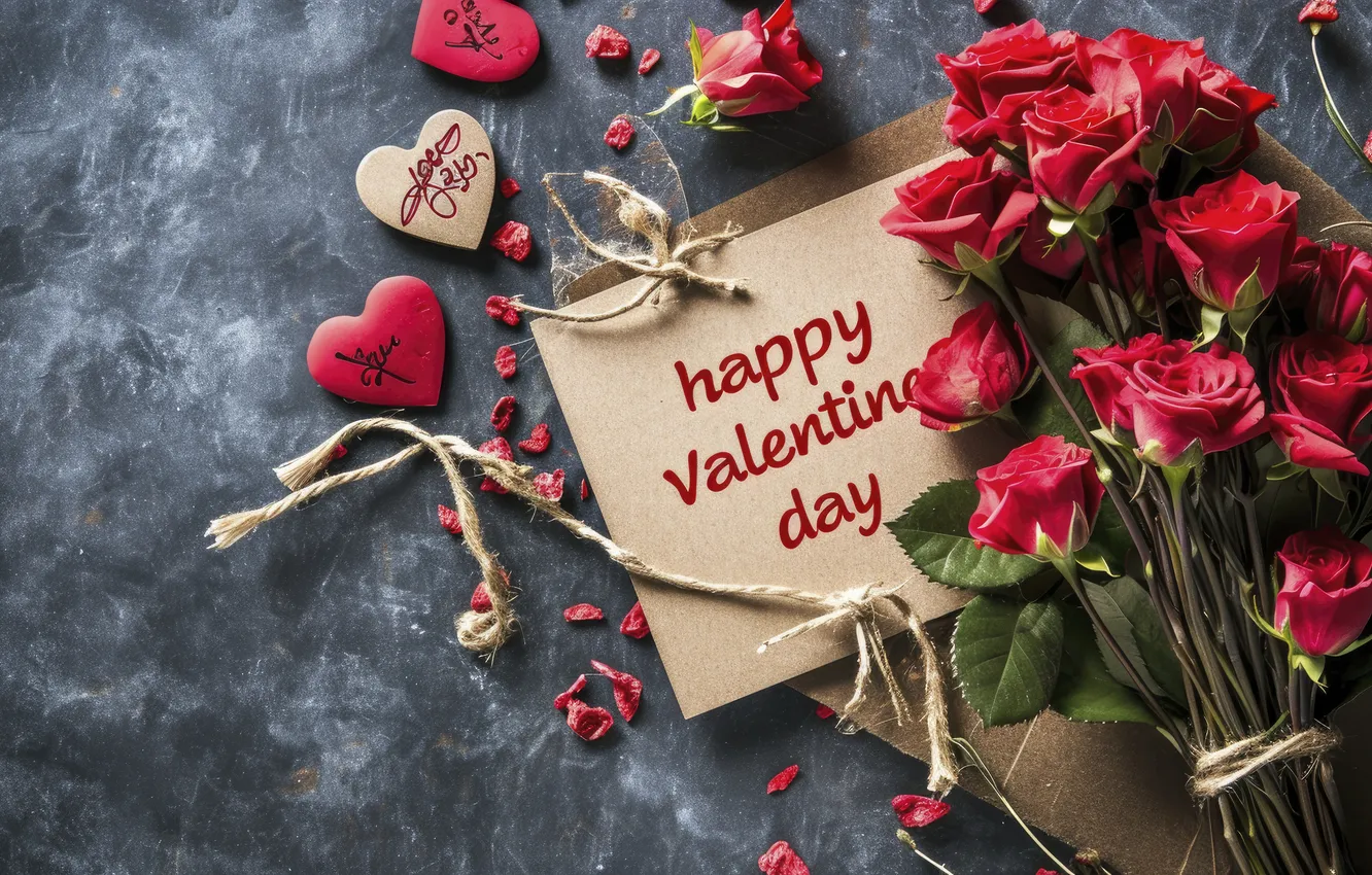 Photo wallpaper love, flowers, red, gift, romance, roses, hearts, love