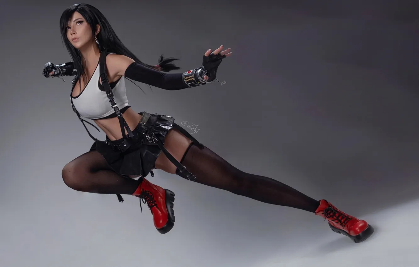 Photo wallpaper girl, figure, Final Fantasy, studio, black stockings, model, women, cosplay