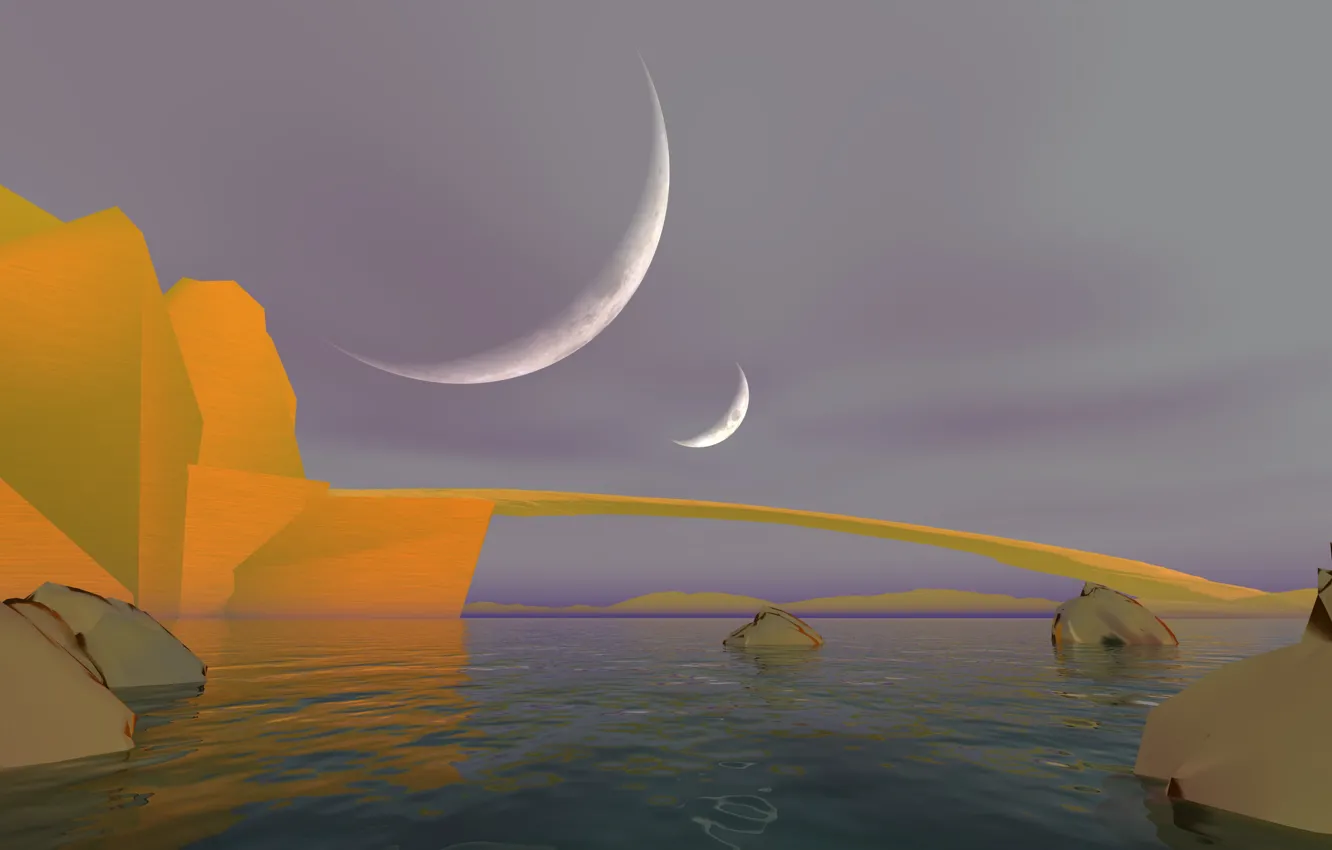 Photo wallpaper lake, fantasy, the moon