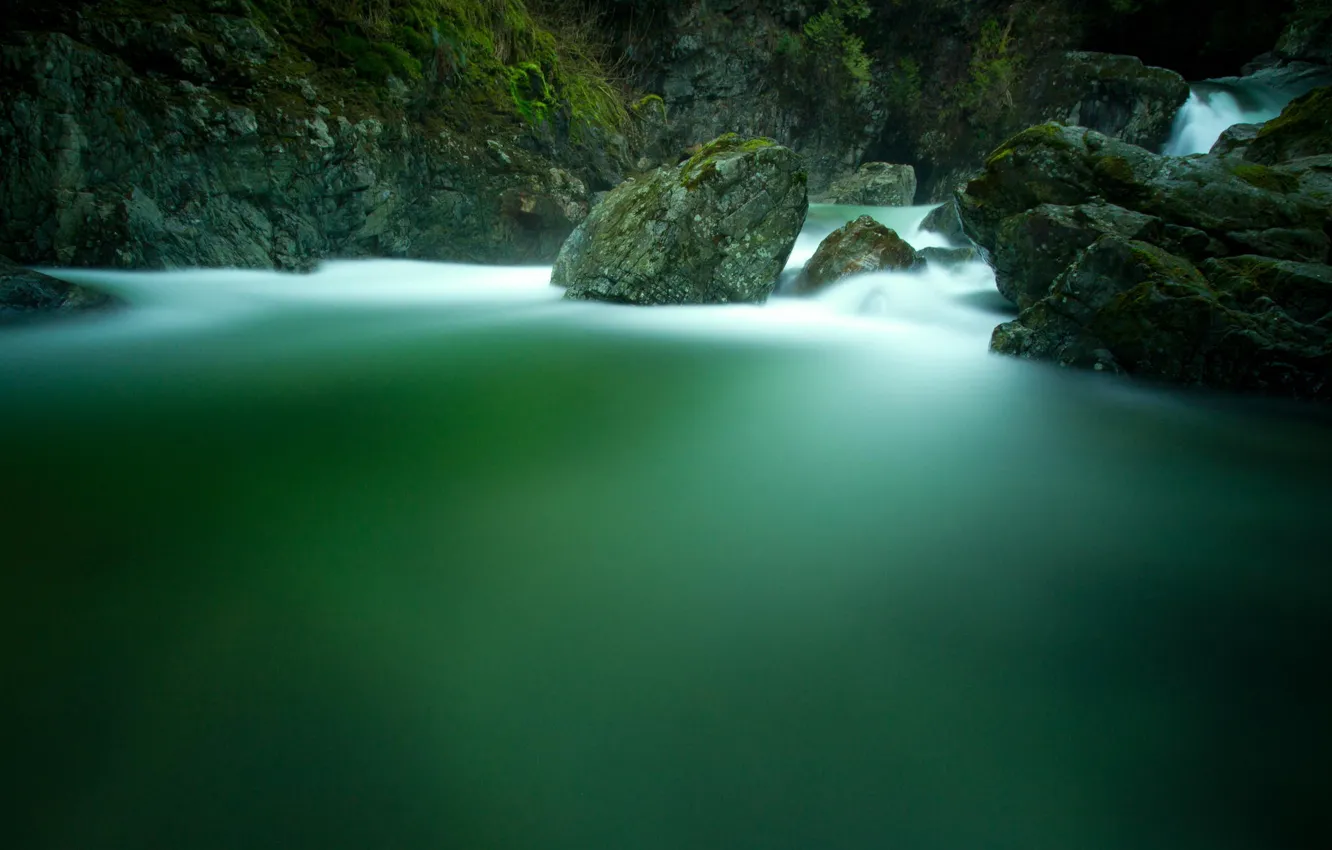 Photo wallpaper forest, nature, river, stones, waterfall