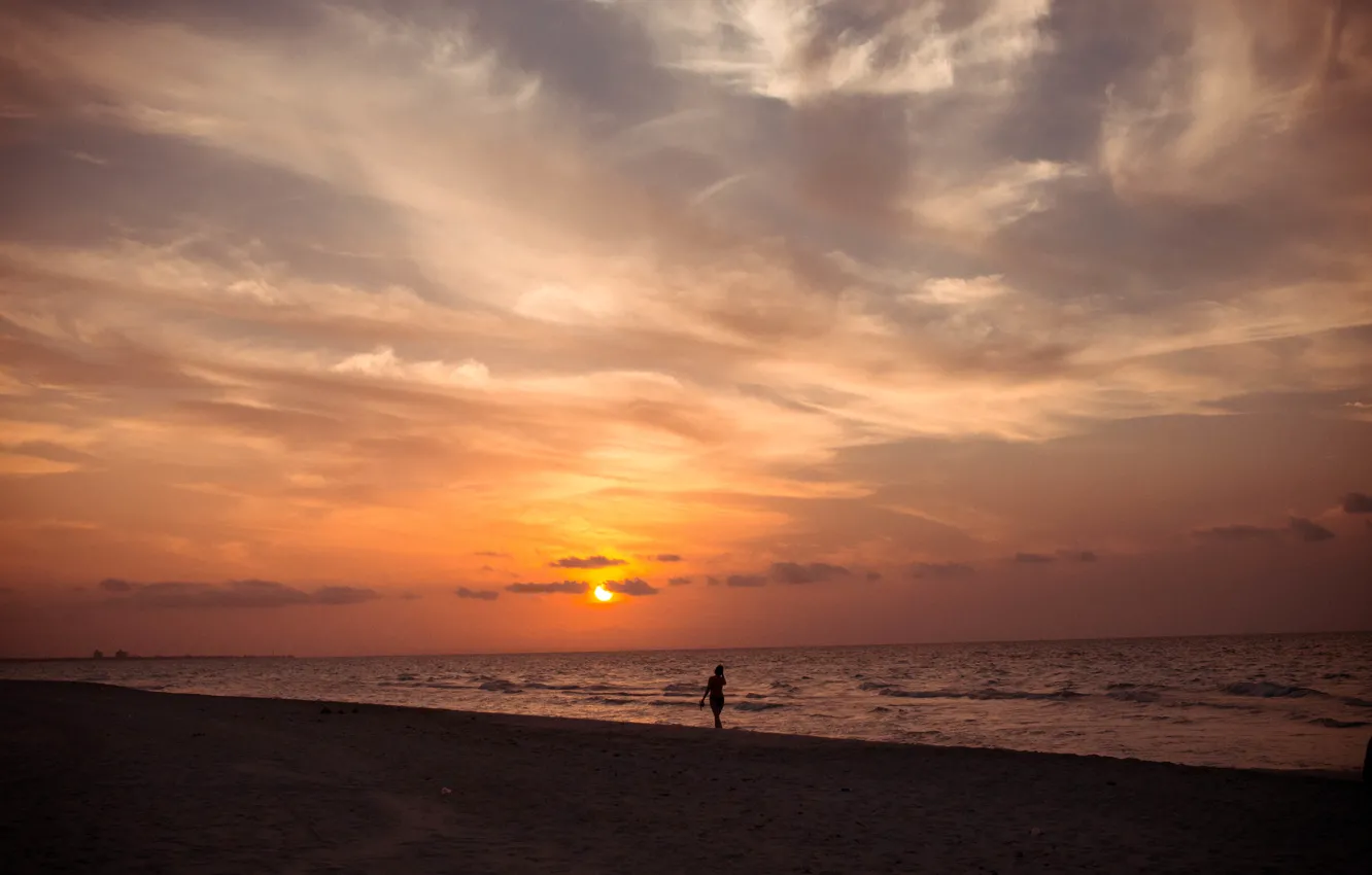 Photo wallpaper sea, beach, sunset, nature, silhouette, Cuba