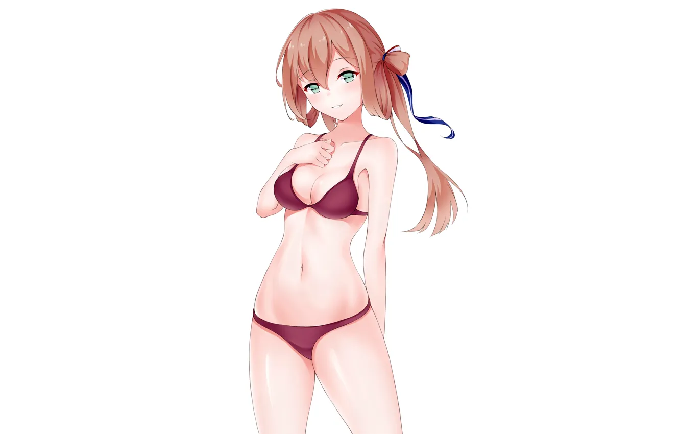 Photo wallpaper girl, sexy, cleavage, green eyes, long hair, boobs, anime, beautiful