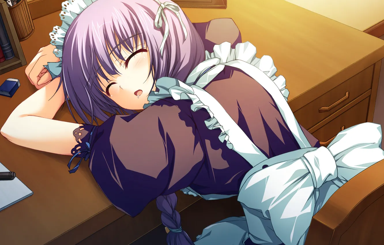 Photo wallpaper sleeping, bow, uniform, the maid, art, apron, tomose shunsaku, Akatsuki no Goer
