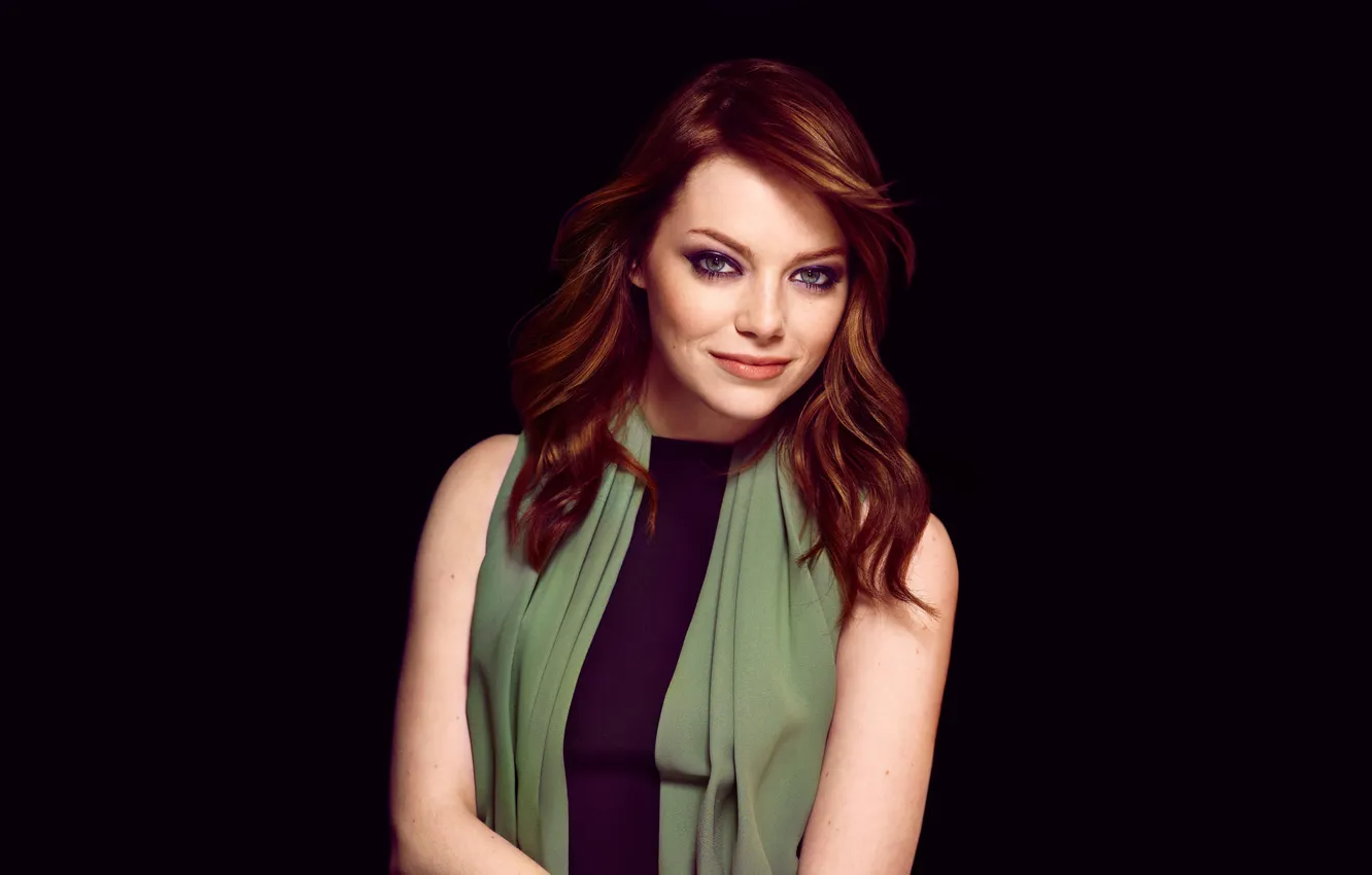 Photo wallpaper look, portrait, makeup, actress, hairstyle, beauty, black background, redhead