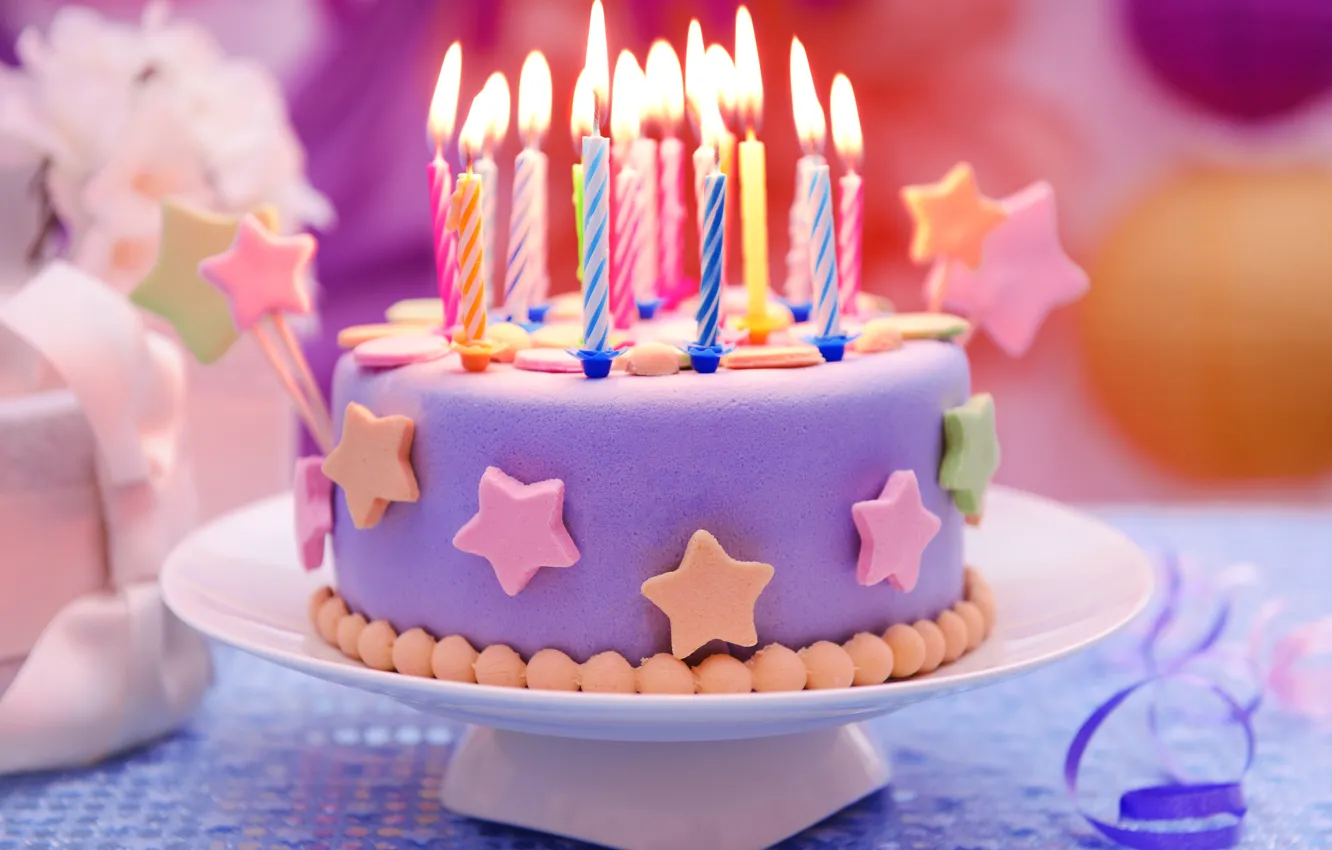 Photo wallpaper birthday, candles, cake, cake, Happy Birthday, candles, letters