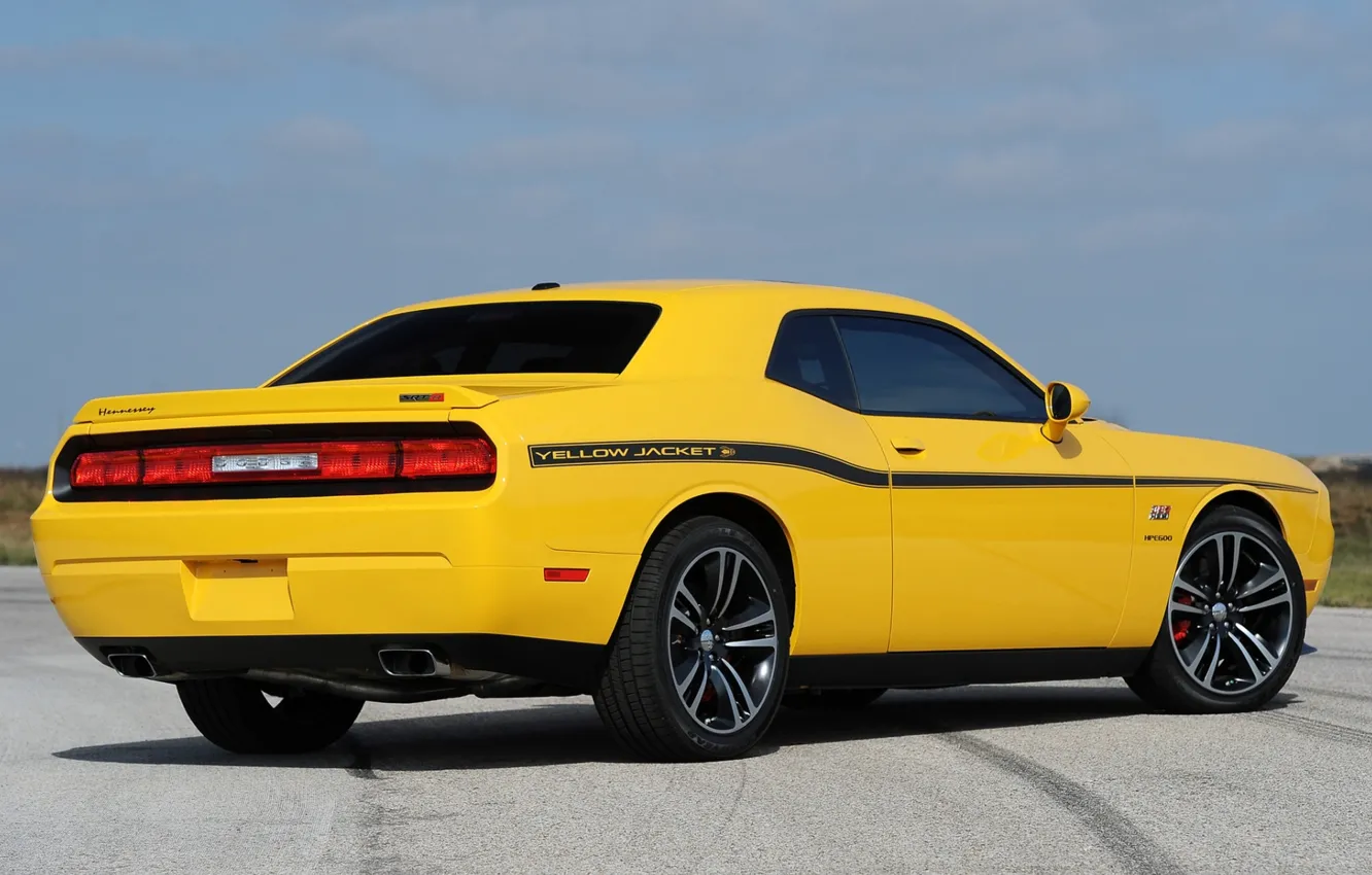 Photo wallpaper yellow, Dodge, Dodge, SRT8, Challenger, rear view, Muscle car, 392