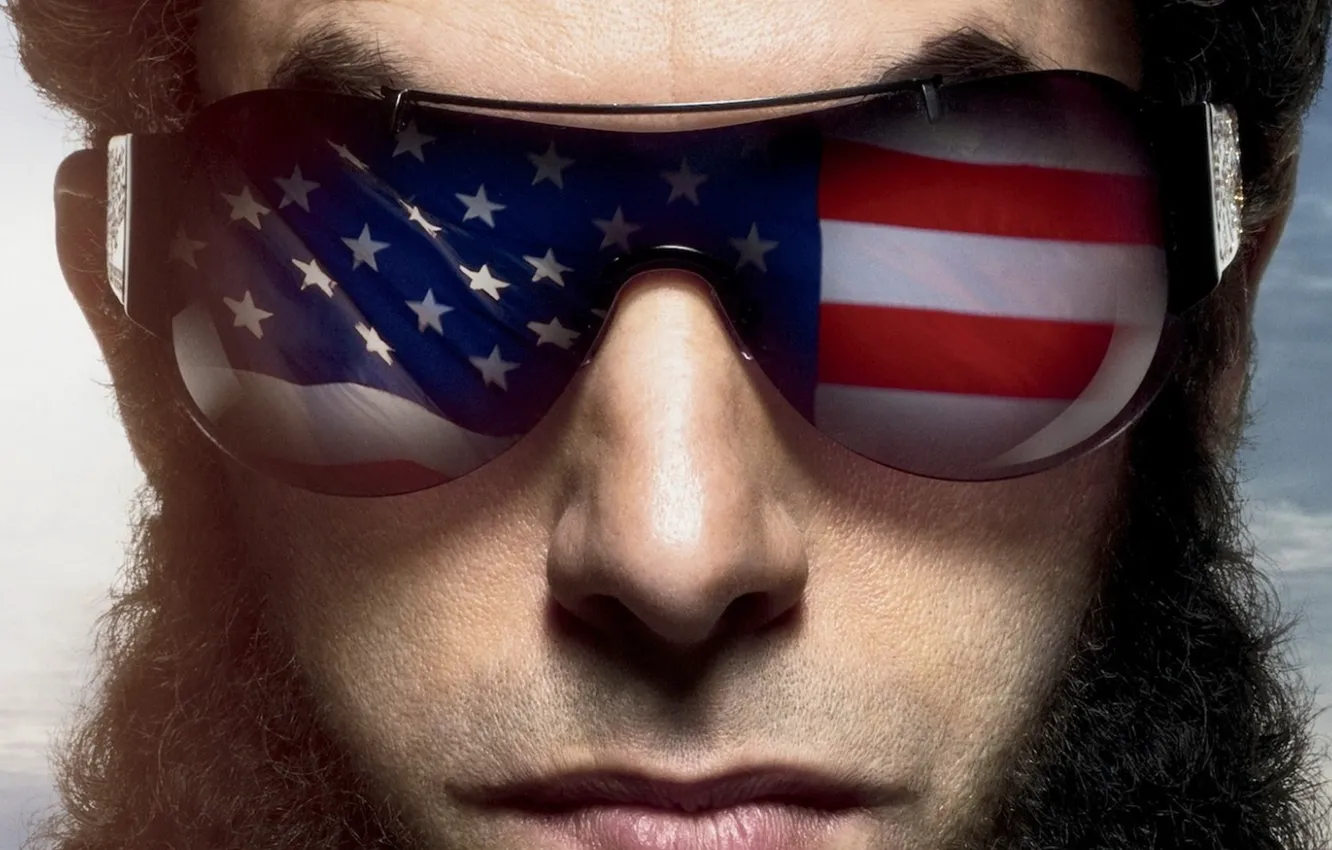 Photo wallpaper USA, USA, HAIR, MALE, GLASSES, FACE, FLAG, The DICTATOR