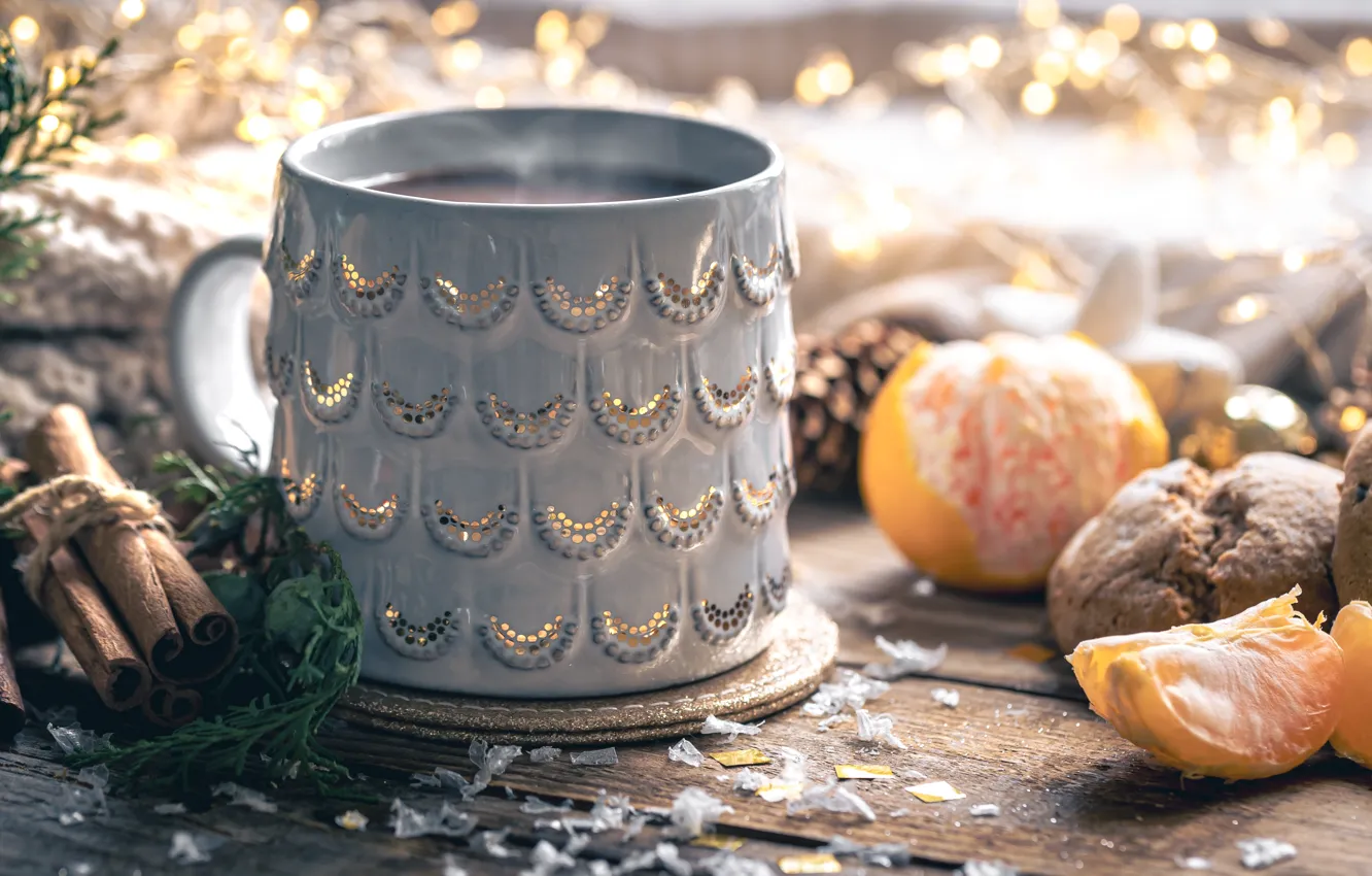 Photo wallpaper light, branches, comfort, holiday, Board, new year, cookies, Christmas