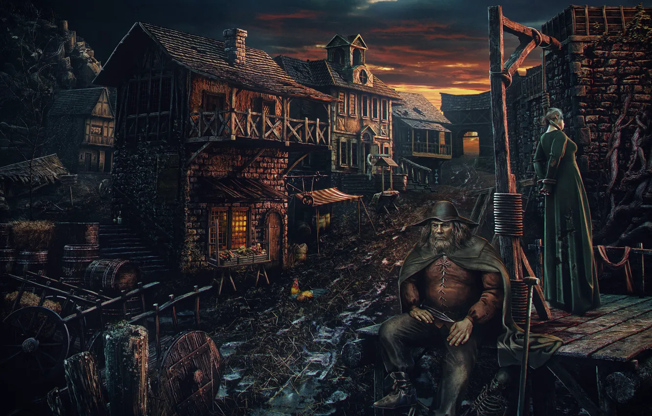 Photo wallpaper street, home, square, hangman