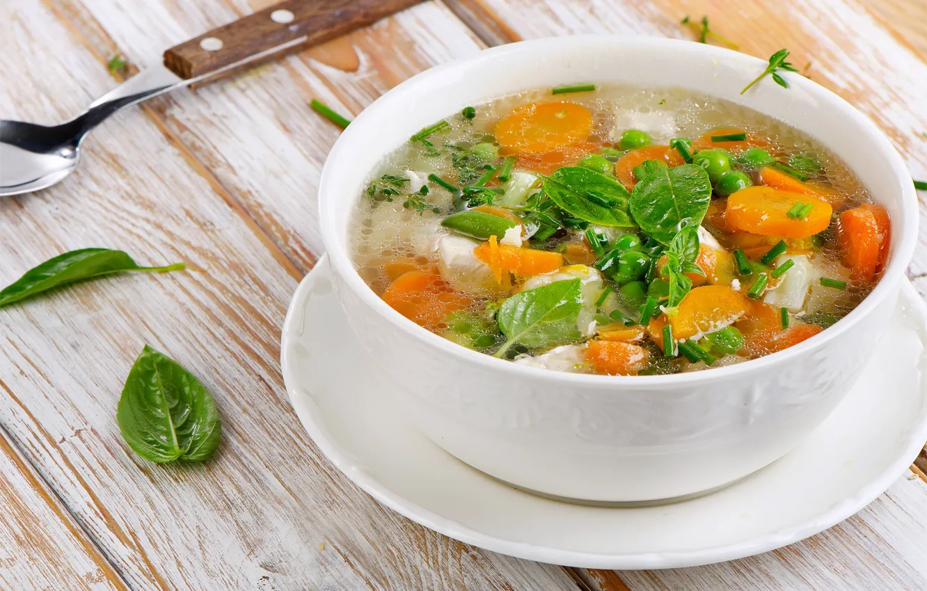 Photo wallpaper soup, bowl, vegetables, carrots