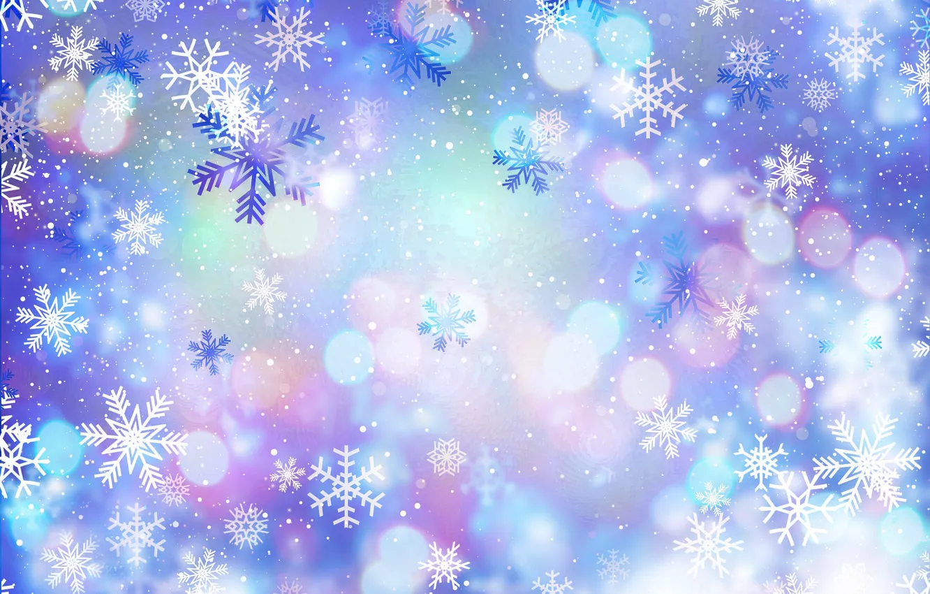 Photo wallpaper light, snow, snowflakes, glare, background, blur, texture, Christmas