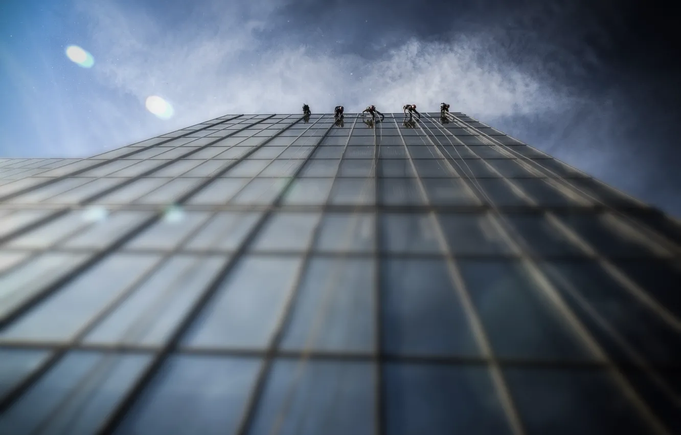Photo wallpaper the sky, home, window, Window Cleaners