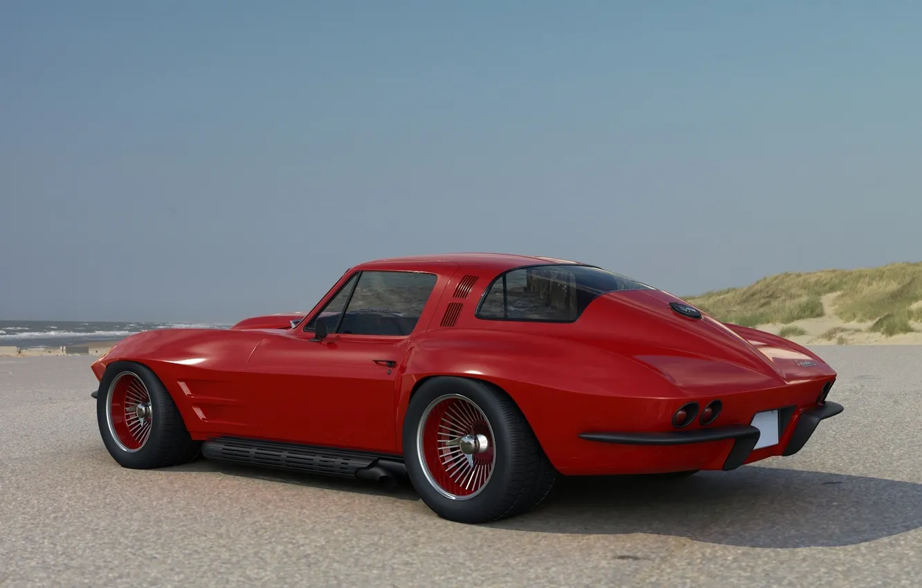 Photo wallpaper red, Corvette, Chevrolet, Chevrolet, rear view, Coupe, Corvette, 1966