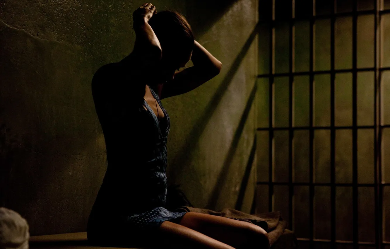Photo wallpaper girl, shadow, grille, prison