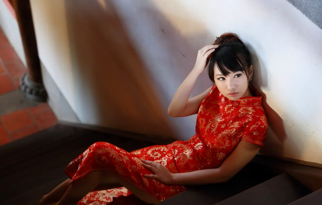 Photo wallpaper look, girl, background, Asian