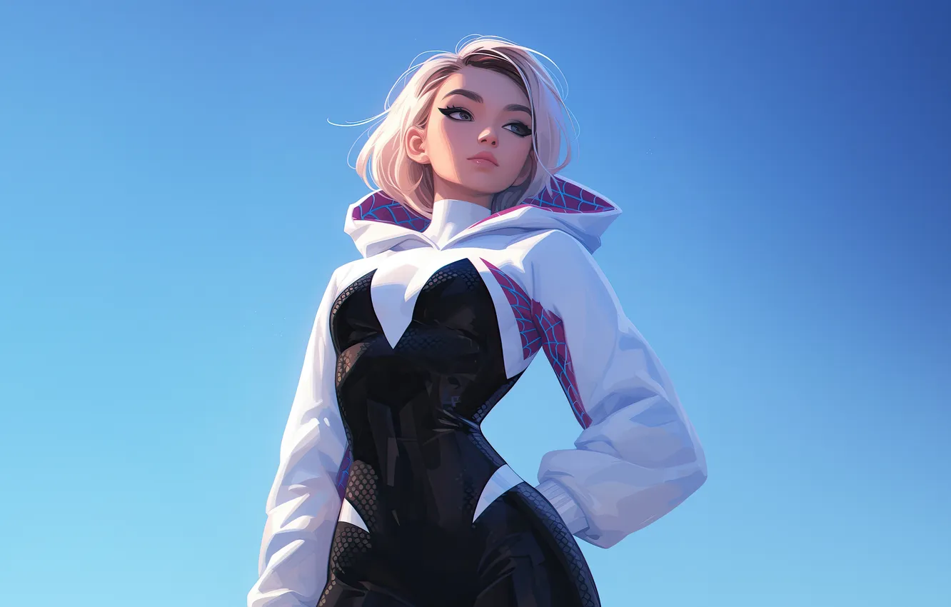 Photo wallpaper girl, Gwen Stacy, spider girl, Spider Gwen, AI Art, AI Generated