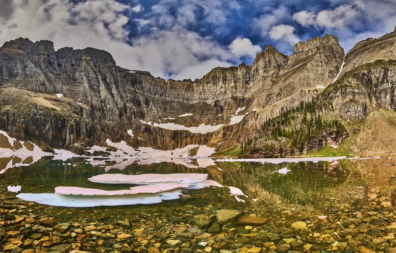 Photo wallpaper mountains, nature, lake