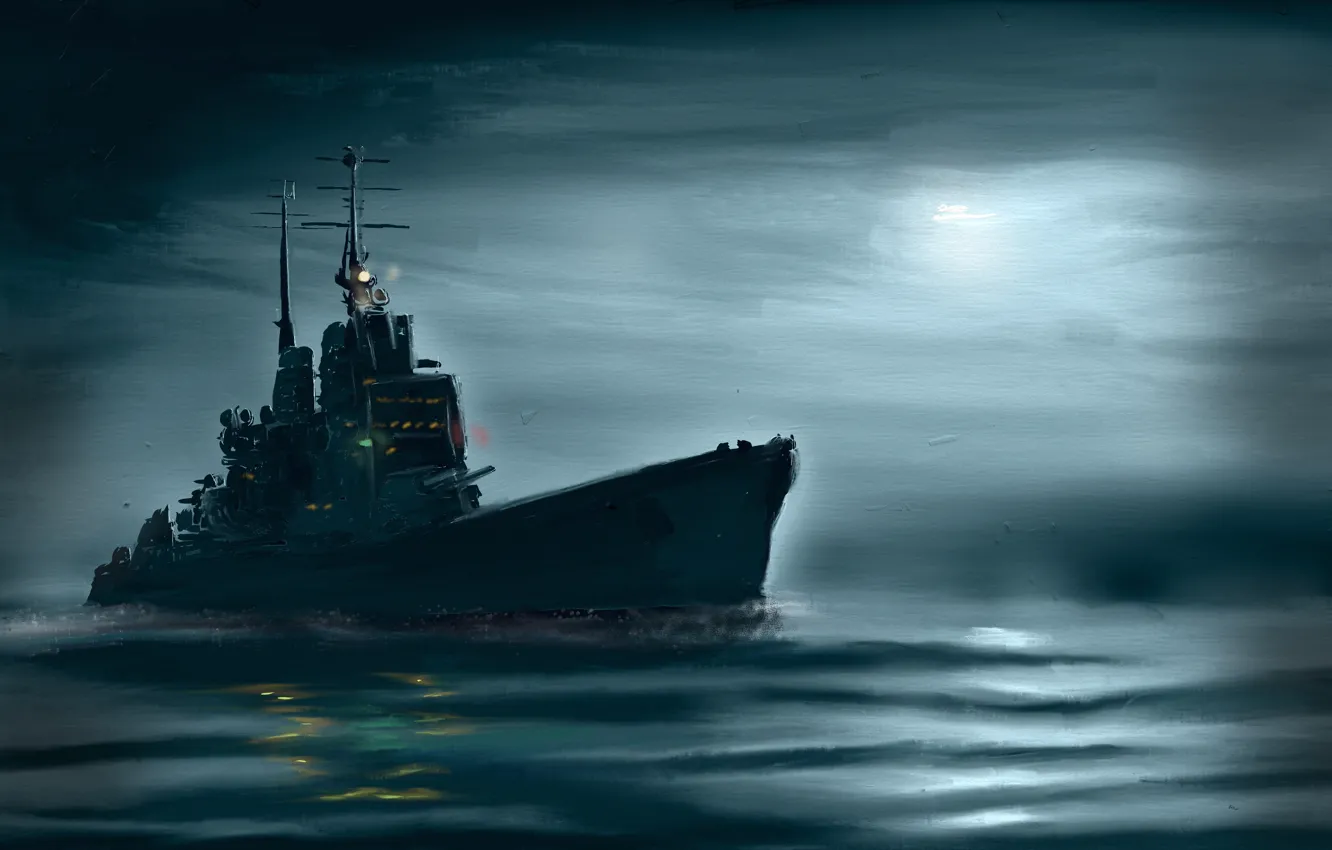 Photo wallpaper sea, war, ship, painting, period, linear, world, Second