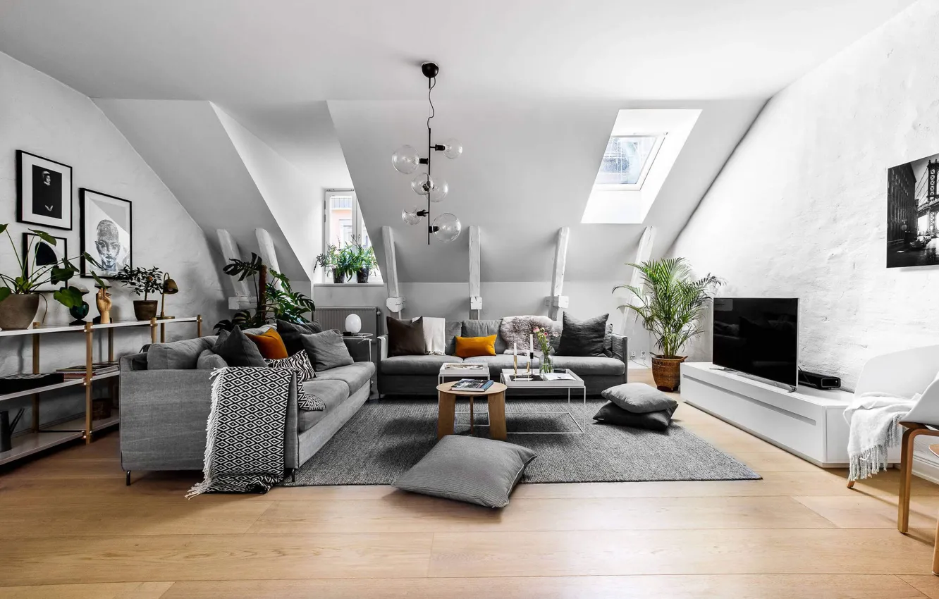 Photo wallpaper room, interior, Apartment in Stockholm, living room, by VRÅ Homestyling, Maisonette, Scandinavian style