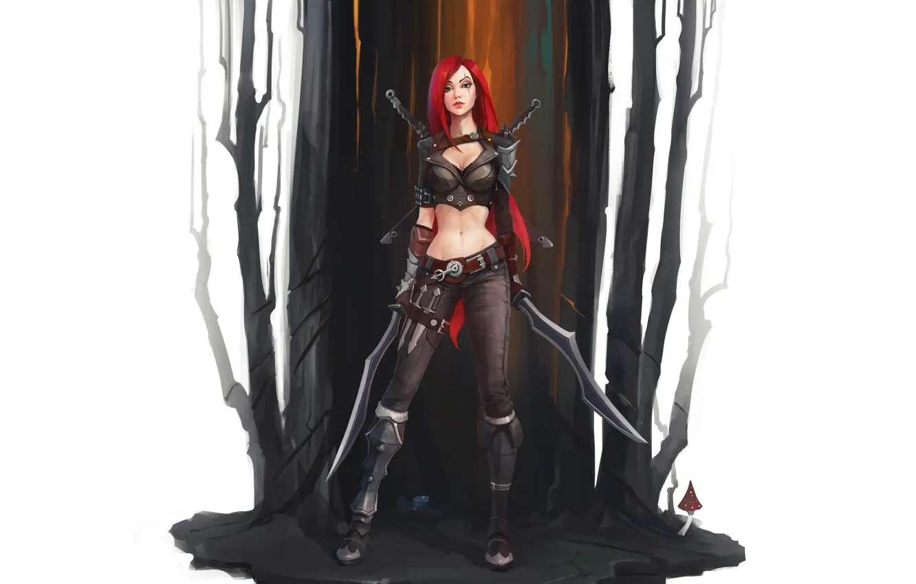 Photo wallpaper girl, figure, fantasy, art, dagger, red, girl, armor