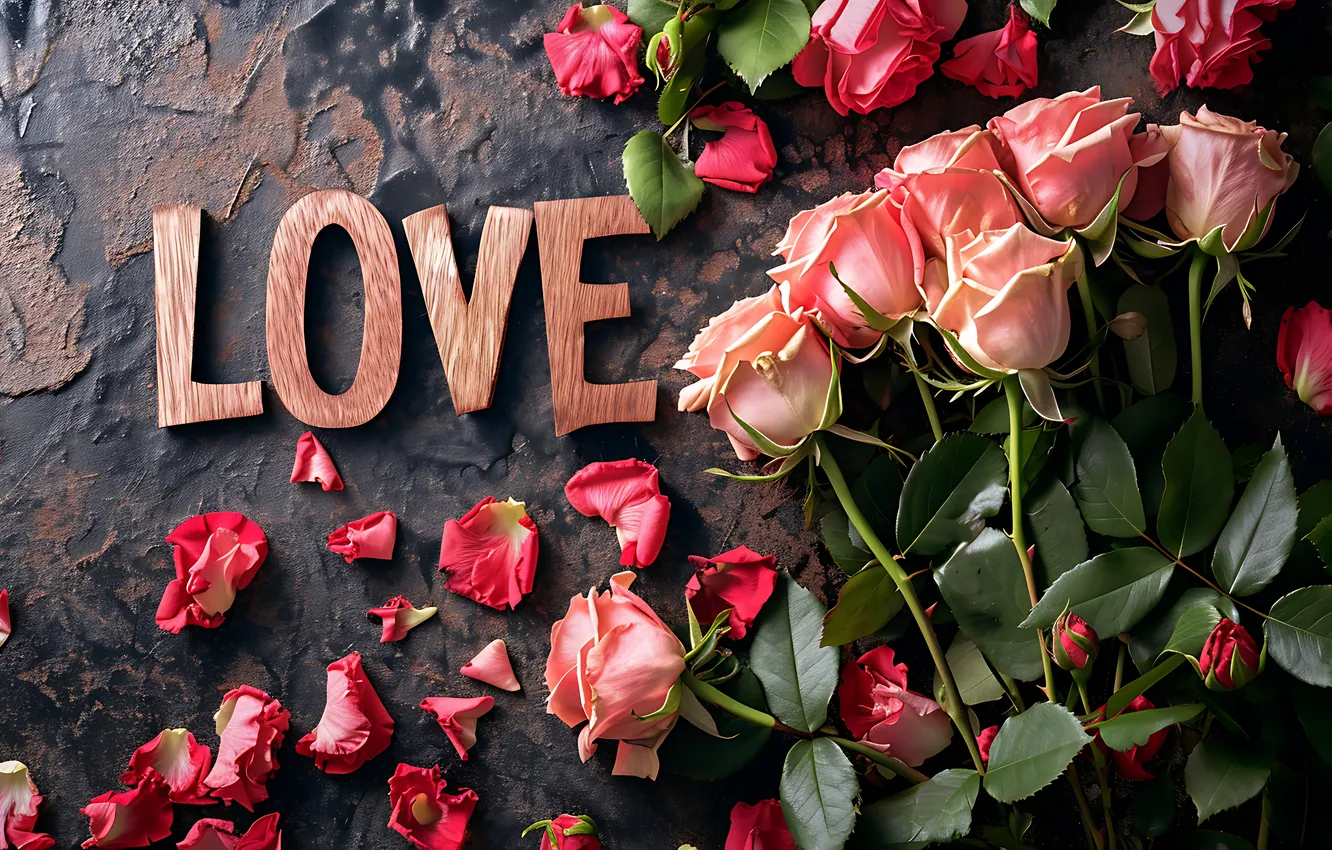 Photo wallpaper love, flowers, romance, heart, roses, love, Valentine's day, pink