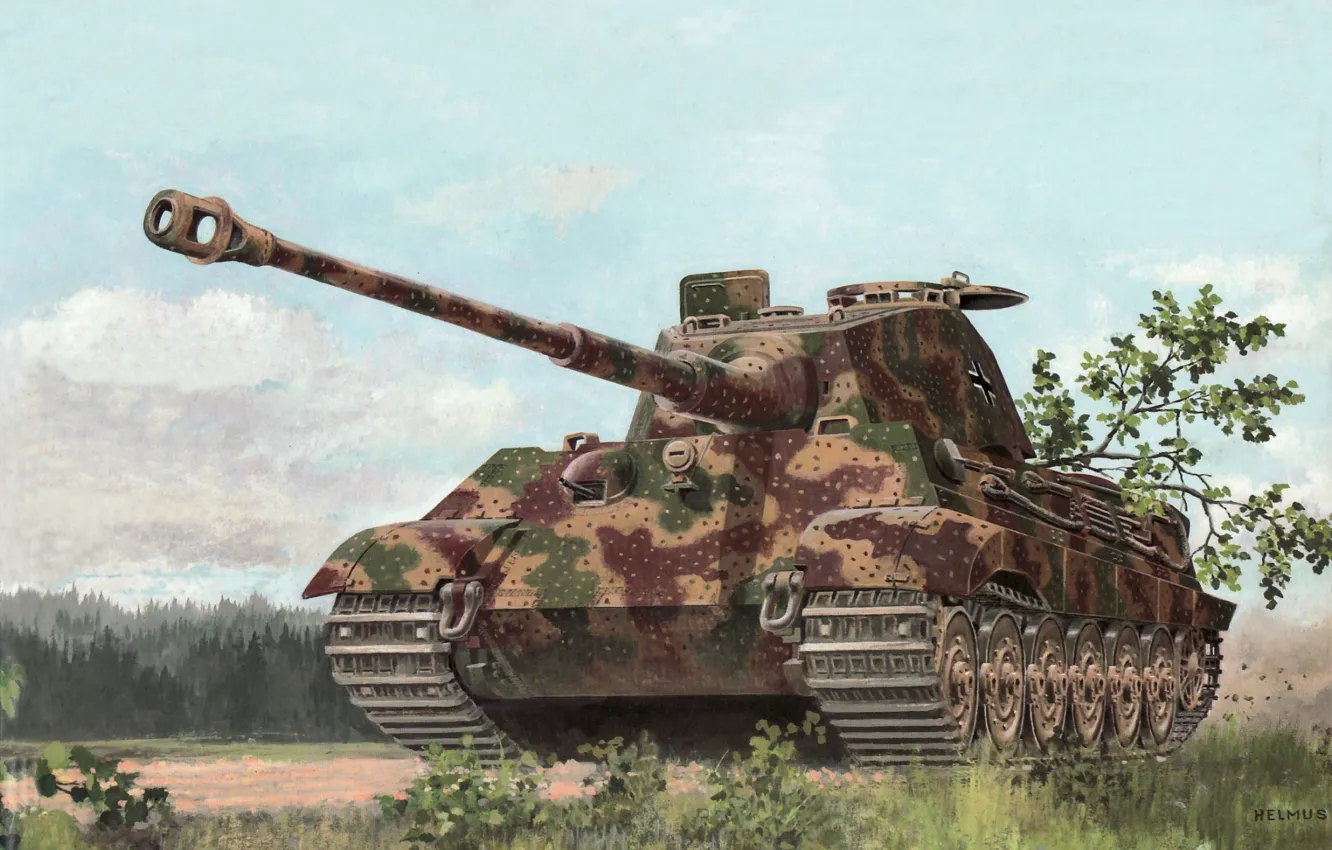 Photo wallpaper figure, art, tank, disguise, camouflage, German, heavy, "Tiger II"