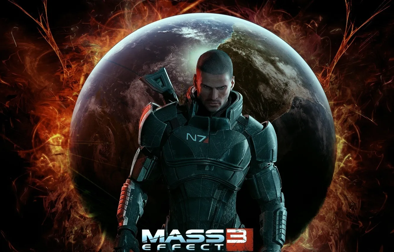 Photo wallpaper lights, earth, planet, mass effect 3, Shepard
