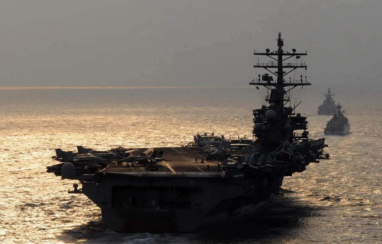 Photo wallpaper the ocean, ship, the carrier, deck, Navy, cruiser